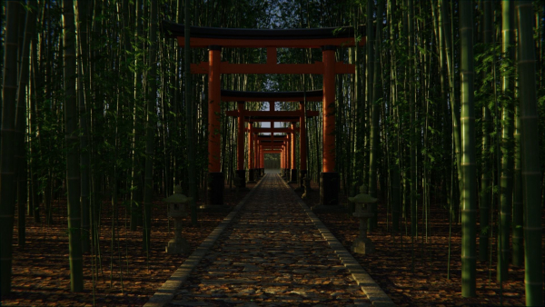 Japanese Bamboo Path 3d Scene
