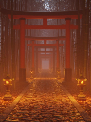 Japanese Bamboo Path 3d Scene
