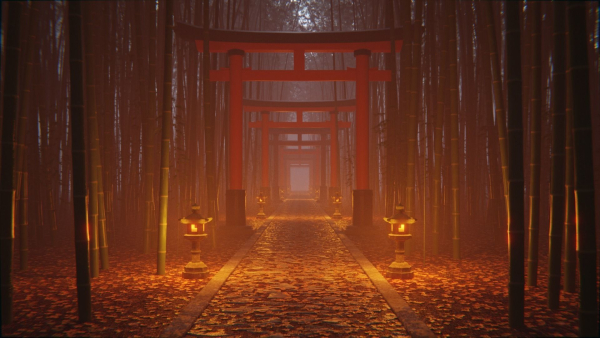 Japanese Bamboo Path 3d Scene