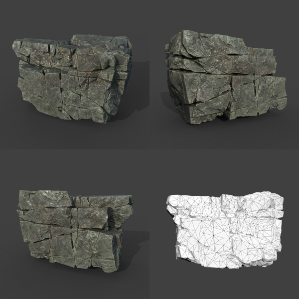 Low poly Black Cracked Modular Rock 220106