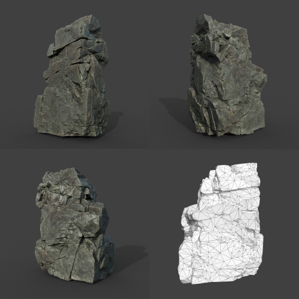 Low poly Black Cracked Modular Rock 220106