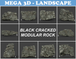 Low poly Black Cracked Modular Rock 220106