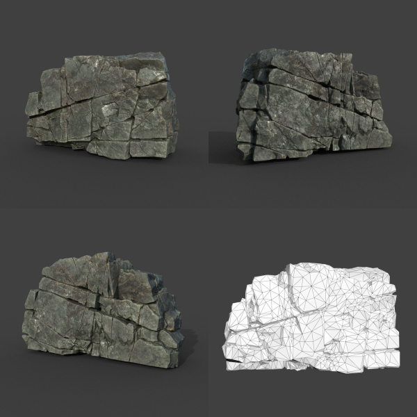 Low poly Black Cracked Modular Rock 220106