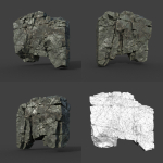 Low poly Black Cracked Modular Rock 220106