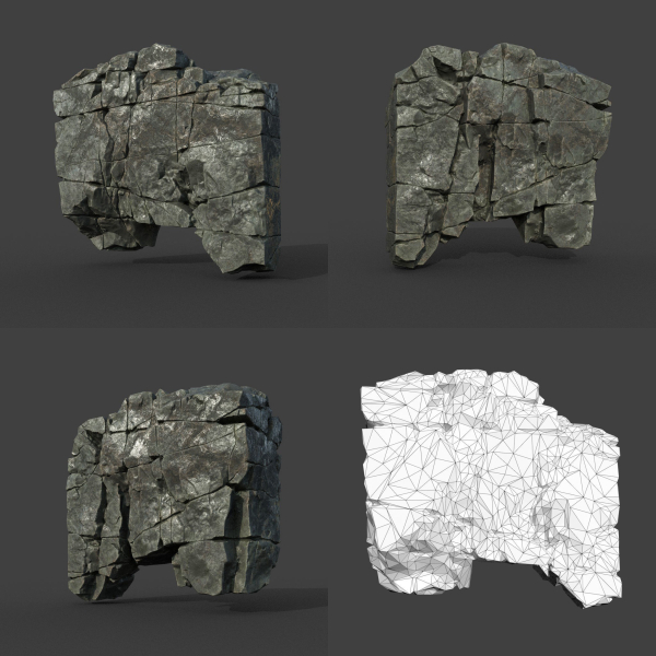 Low poly Black Cracked Modular Rock 220106