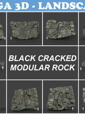 Low poly Black Cracked Modular Rock 220106