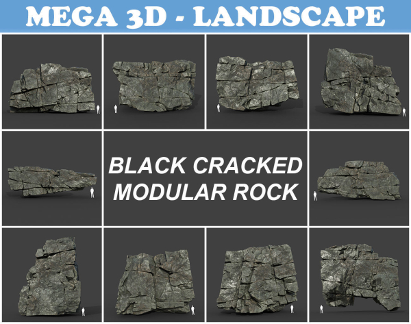 Low poly Black Cracked Modular Rock 220106