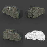Low poly Black Cracked Modular Rock 220106