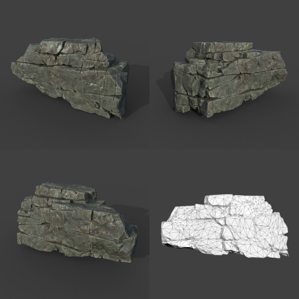 Low poly Black Cracked Modular Rock 220106
