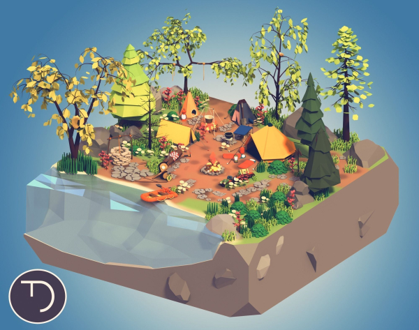 Low Poly Campament drop game asset camping pack