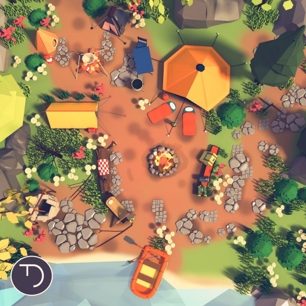 Low Poly Campament drop game asset camping pack