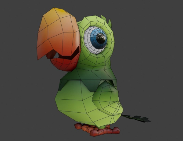 Low-Poly Cartoon Parrot Not Rigged