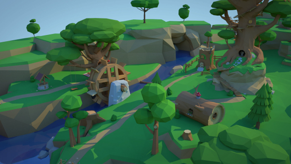 Low Poly Forest Scene with Tree Houses