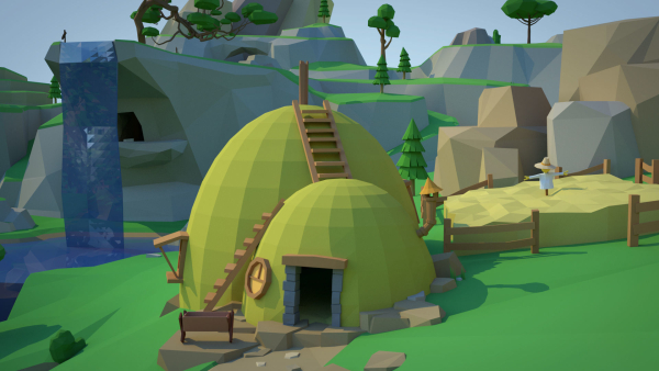 Low Poly Forest Scene with Tree Houses
