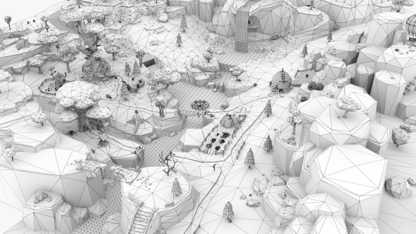 Low Poly Forest Scene with Tree Houses