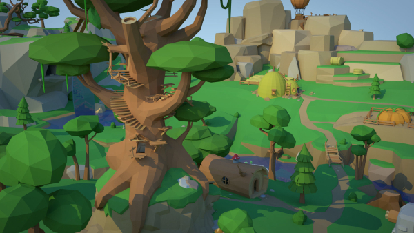 Low Poly Forest Scene with Tree Houses