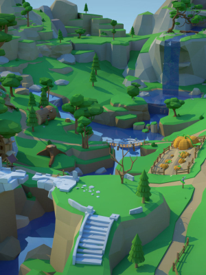 Low Poly Forest Scene with Tree Houses