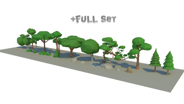 Low Poly Forest Scene with Tree Houses