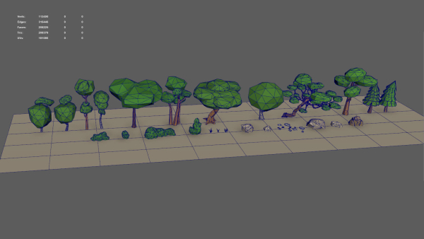 Low Poly Forest Scene with Tree Houses