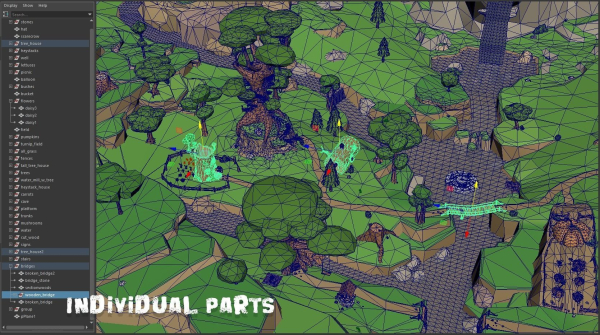 Low Poly Forest Scene with Tree Houses