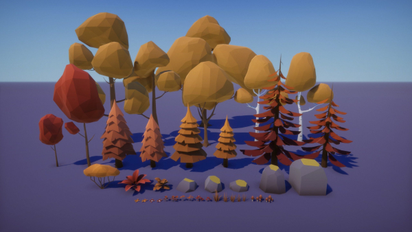 Low Poly Nature - 4 Seasons Trees Grass and Rocks