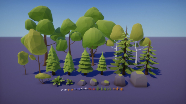 Low Poly Nature - 4 Seasons Trees Grass and Rocks