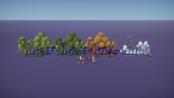 Low Poly Nature - 4 Seasons Trees Grass and Rocks