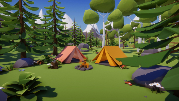Low Poly Nature - 4 Seasons Trees Grass and Rocks