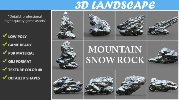 Low poly Snow Rock B-190426