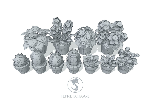 Low-Poly Stylized Flower Pot Plants Pack