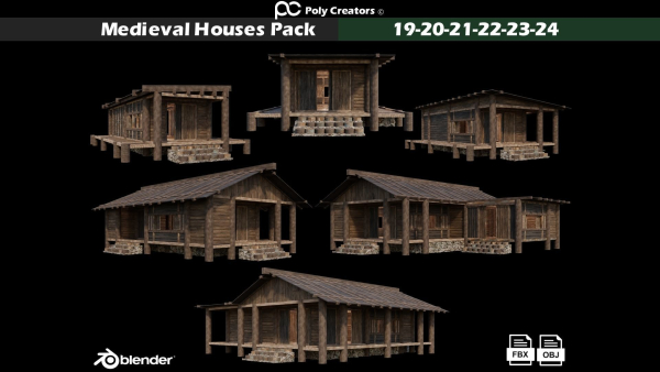 Medieval Houses Pack 19-20-21-22-23-24 - 4K Textures Game Ready