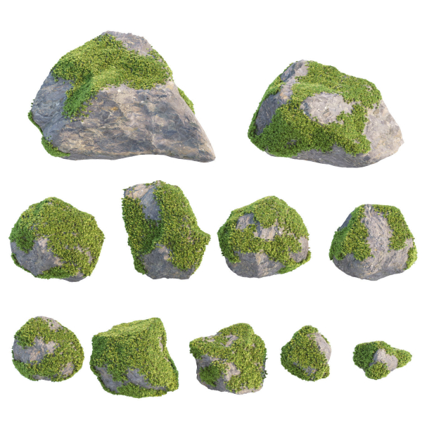 Mossy rocks 3D PBR Models Pack