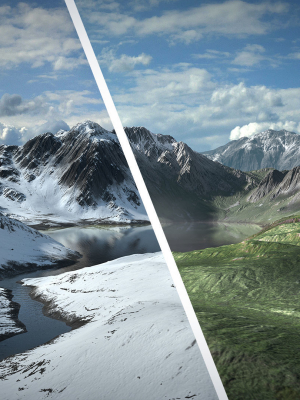 Mountain Lake Summer and Winter Textures