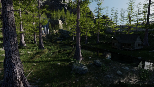 Old House in Forest Scene