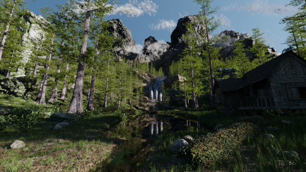 Old House in Forest Scene