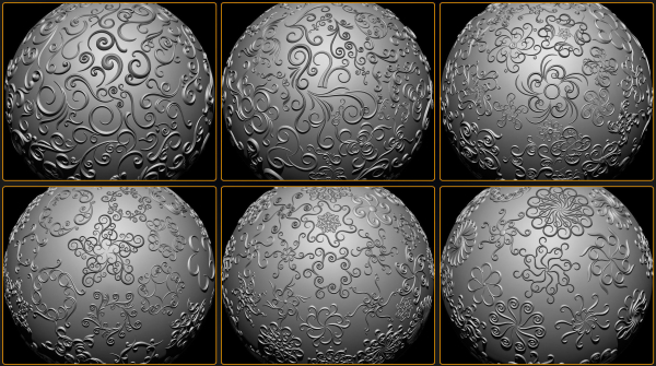 ORNAMENT BRUSHES ALPHA and 3D MODEL- VOL 01 - 02 - 03 - 04 - 05