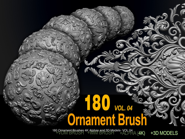 ORNAMENT BRUSHES ALPHA and 3D MODEL- VOL 01 - 02 - 03 - 04 - 05