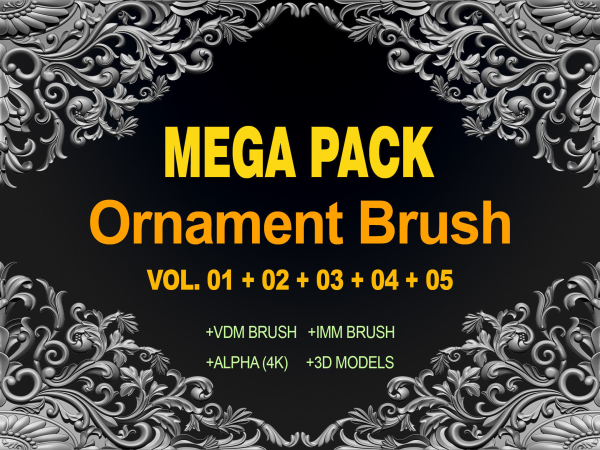 ORNAMENT BRUSHES ALPHA and 3D MODEL- VOL 01 - 02 - 03 - 04 - 05