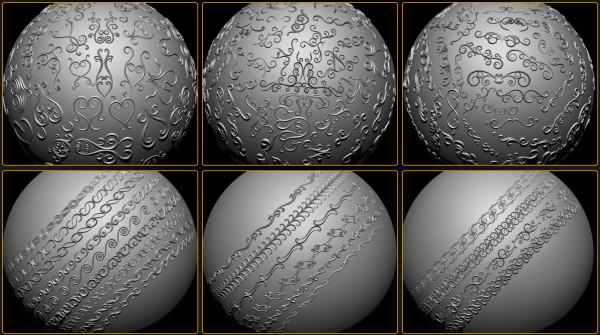ORNAMENT BRUSHES ALPHA and 3D MODEL- VOL 01 - 02 - 03 - 04 - 05