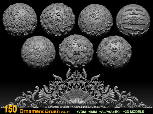 ORNAMENT BRUSHES ALPHA and 3D MODEL- VOL 01 - 02 - 03 - 04 - 05
