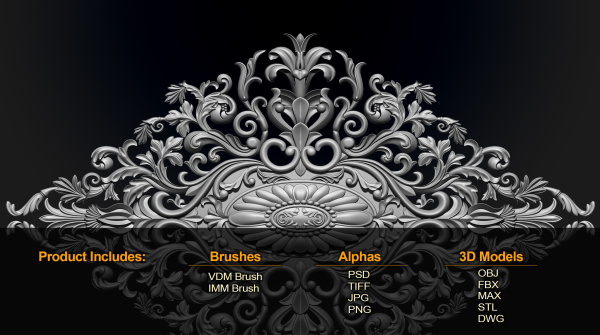 ORNAMENT BRUSHES ALPHA and 3D MODEL- VOL 01 - 02 - 03 - 04 - 05