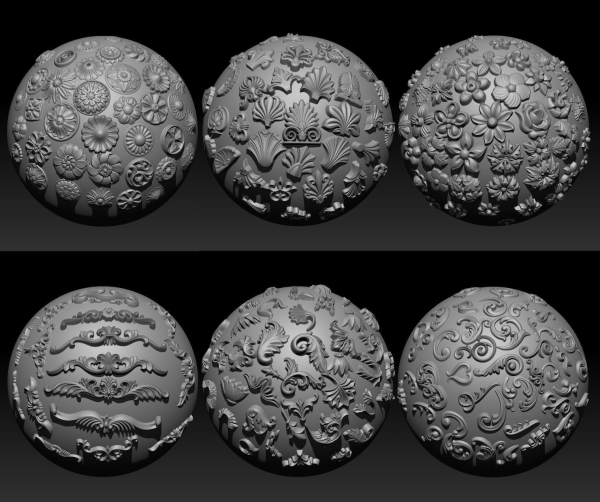 ORNAMENT BRUSHES ALPHA and 3D MODEL- VOL 01 - 02 - 03 - 04 - 05