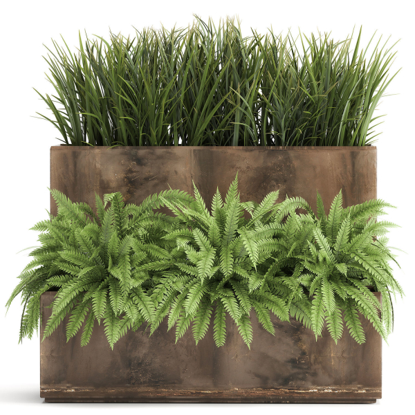 Ornamental grass in a rusty flower pot for the interior 940