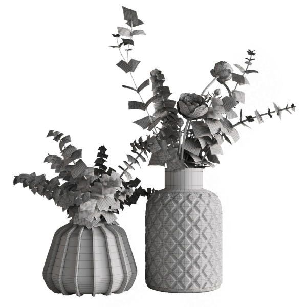 Photorealistic model of bouquets of eucalypt in vase