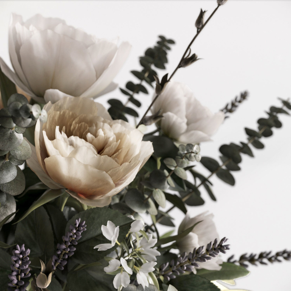 Photorealistic model of bouquets of flowers in vase