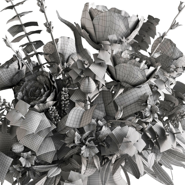 Photorealistic model of bouquets of flowers in vase