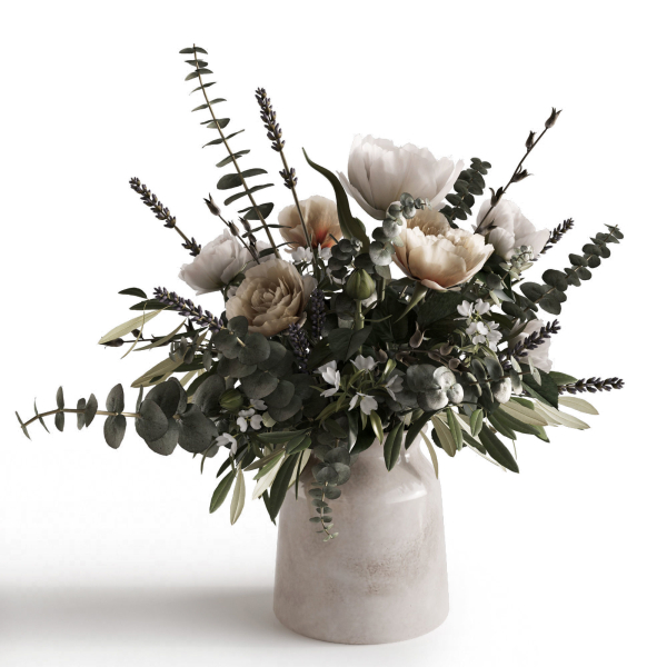 Photorealistic model of bouquets of flowers in vase