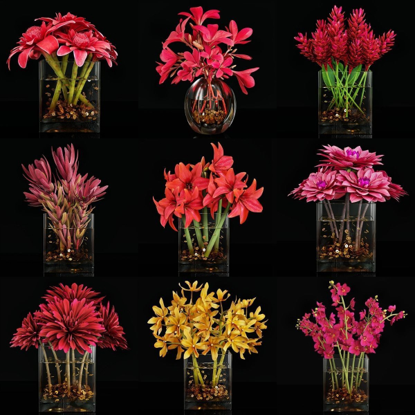 Plant collection 4 flowers in glass vase