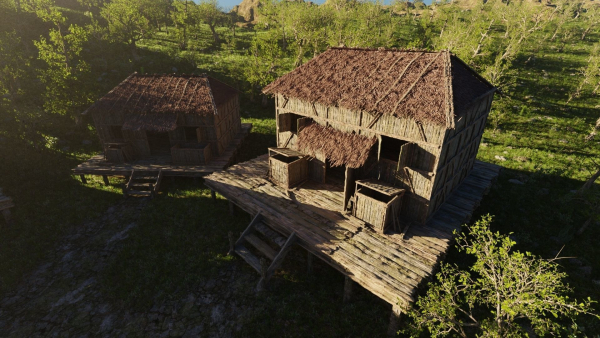 Pond Village Scene