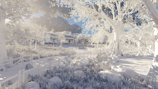 Pond Village Scene